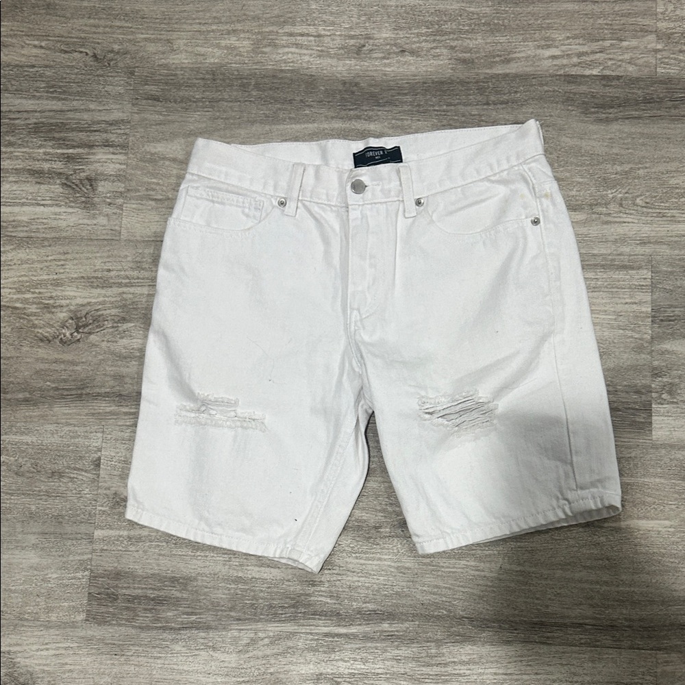 Forever 21 White Ripped Jean Shorts